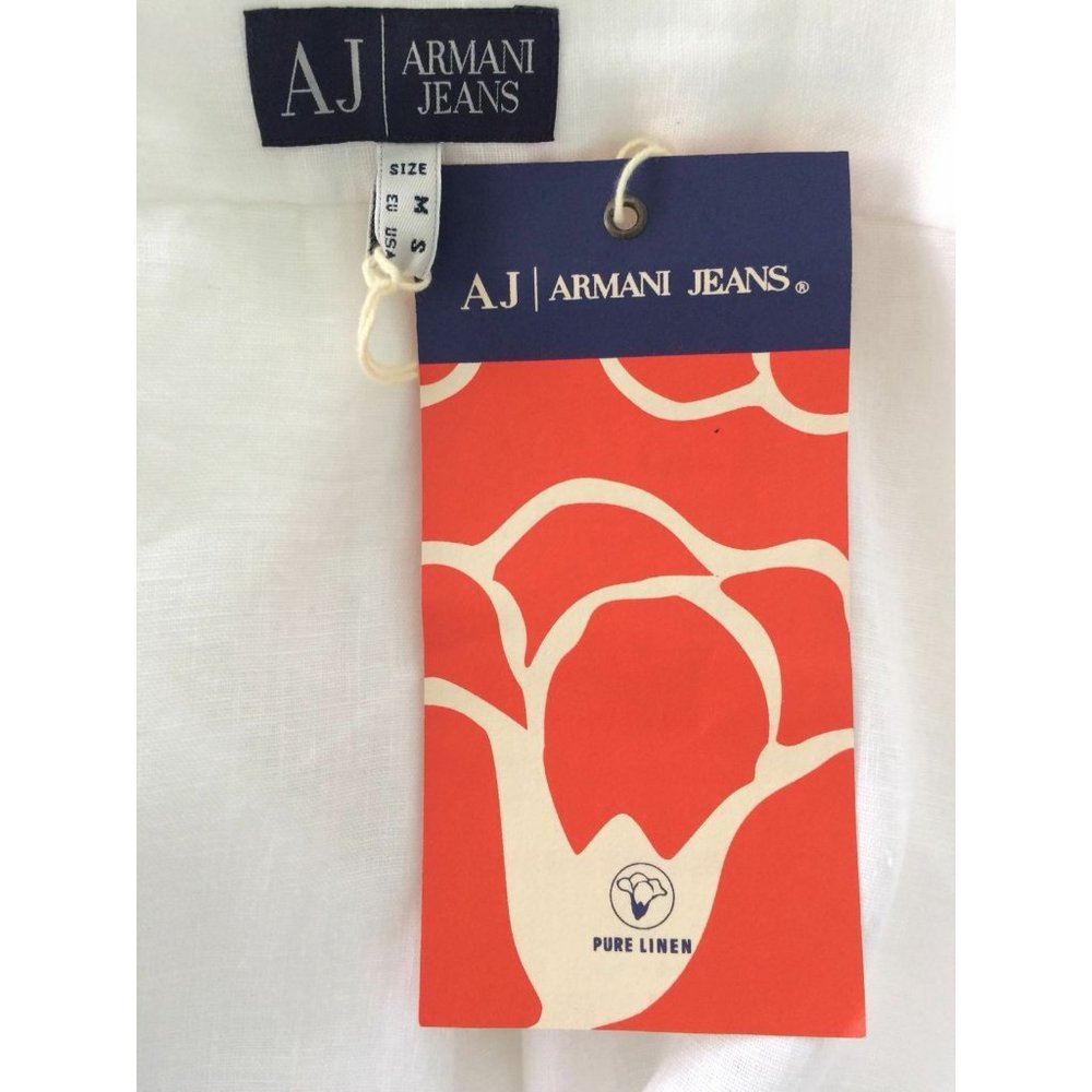 NWT Armani Jeans AJ Shirt Mens 100% Linen Classic Button Down White Size S - Picture 10 of 12